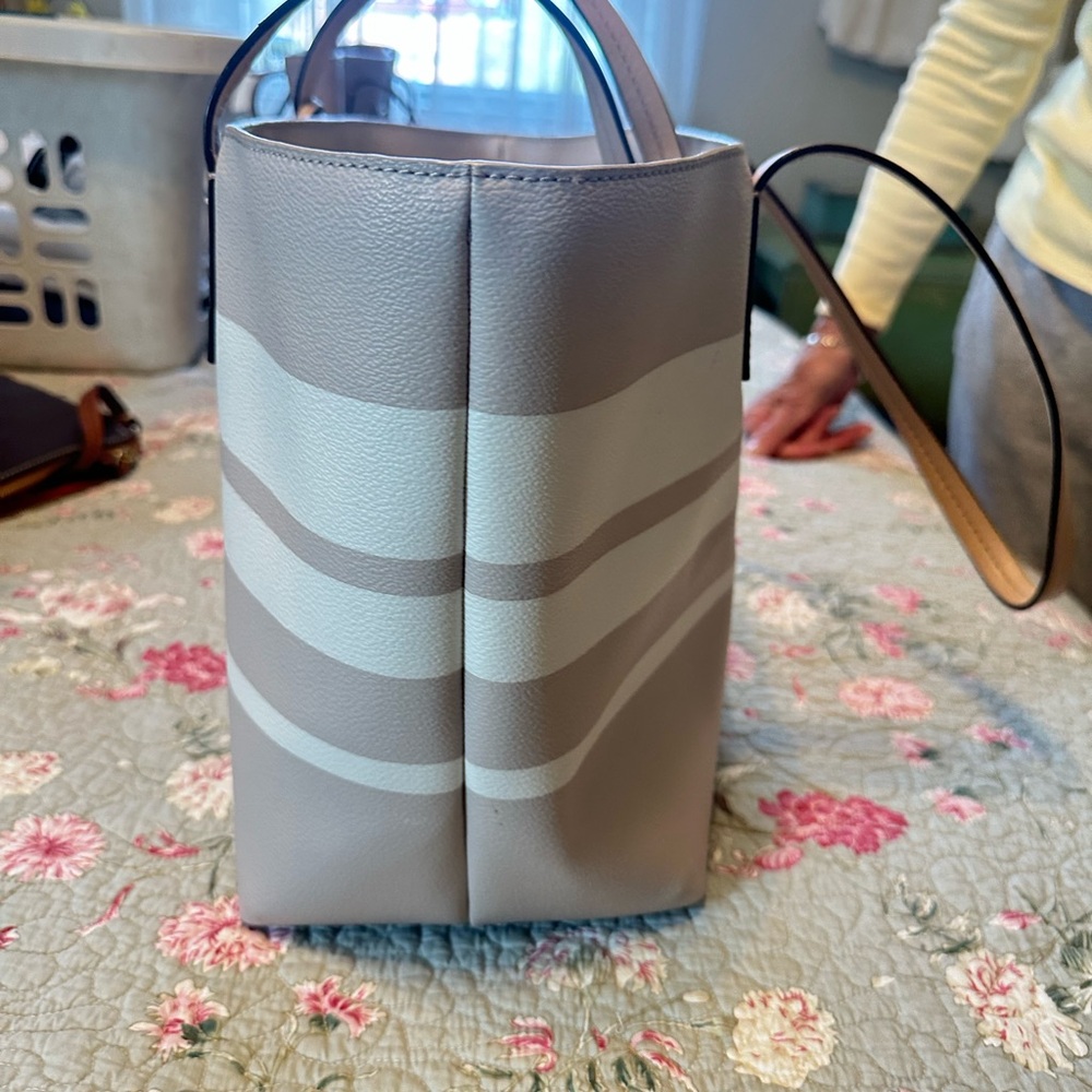 Kate Spade Beige and White Striped Tote Bag